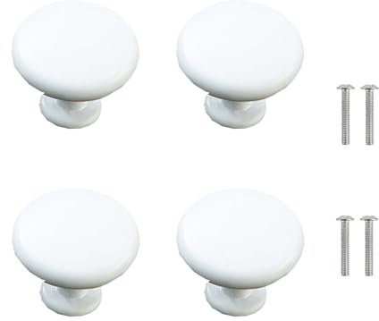 Meiyea 4 Pcs Cabinet Door Handles,Circular Mushroom Kitchen Cabinet Drawers with 4 Screws-White
