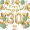 30th Birthday Decorations - Green and Gold Party Decorations for Women and Men with 30th Birthdays Banner, Cake Topper, 40 Inch Gold Number Balloons, and Green, White, Confetti Birthday Balloons