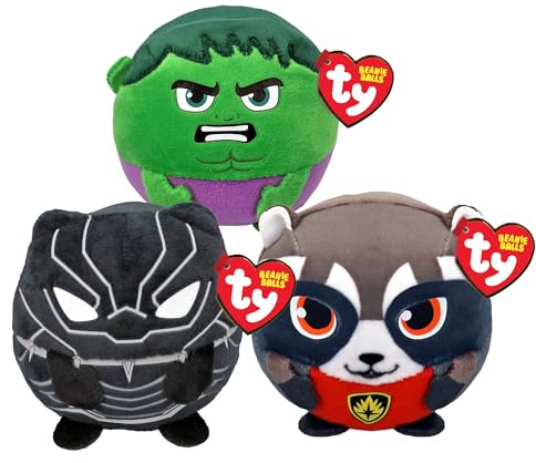 TY Marvel Beanie Balls – Hulk, Rakete und Black Panther – weiche Teddy-Plüschtier-Set für Kinder