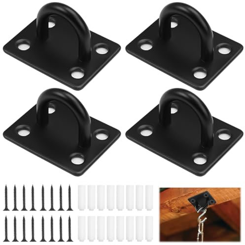 4 Stück M6 Augplatte mit öse Edelstahl Decksplatte Augplatten, Wandösen Augenplatte ösenplatte Wandhaken, ö Sen Halterung mit Schrauben Schwarz 40 X 45mm für Seile, Hängematten, Gymnastikringe