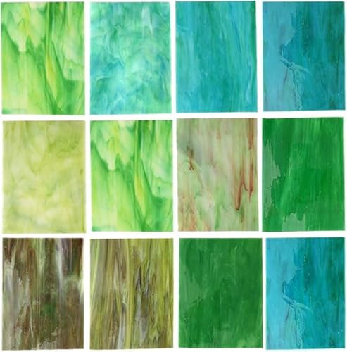 CHICSHIS 10 undurchsichtige Buntglasplatten, sortiert, brillante Farben, Kunstglas für Bastelarbeiten, 10,2 x 15,2 cm, lebendige Mosaikfliesen für DIY-Projekte und Heimdekoration, Grün