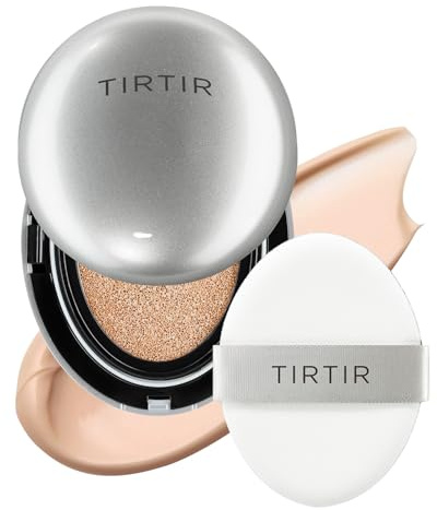 TIRTIR Mask Fit Aura Glow Silver Cushion Foundation | Semi-glow Finish, Natural Coverage, Moisturizing, Lightweight, Korean cushion foundation (#21C Cool Ivory, Full Size, 0.63 Fl Oz)