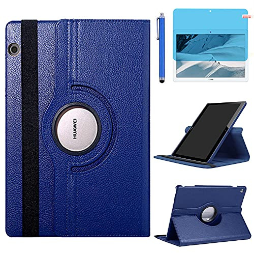 Case for Huawei Mediapad M5 Lite 10 10.1 Inch 2018 Tablet, 360 Degree Rotating Stand Case Ful Protective Cover, with Stylus Pen,Screen Film (Blue)