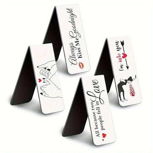CAA Trading™ 4 x Inspirational Love Quotes Magnetic Bookmarks Fridge Magnet Bookmark Romantic Rose Couples (4 Bookmarks)