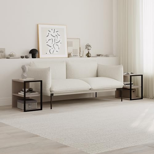 HOCUS PICUS Set of 2 Sofa End Tables, Bedside Table Set, Light Mocha | Living Room, Bedroom Small Tables 2-Pack, 2-Tier Side Table with Metal Frame, 42x30cm