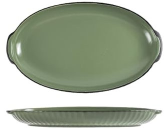 CAPIJIONG Vintage-Keramik-Geschmack, Suppe, Schluckbecher, flacher Teller, Nudelschale, tiefer Teller, Fischteller, grüne Spüle, Doppel-Ohr, Fischteller, Grün, 30,5 cm