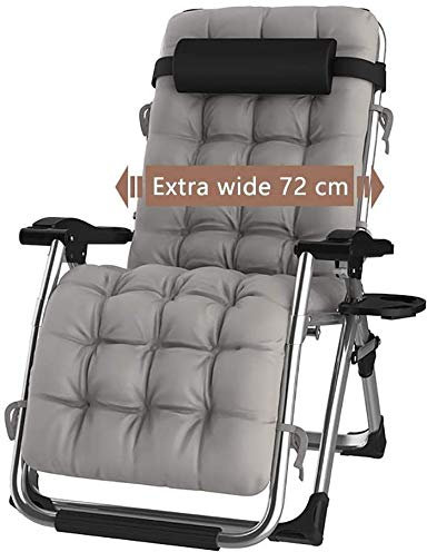 HCZKIUJY Sonnenliege, Sonnenliege, Klappstühle, Liegestuhl für Strand, Terrasse, Garten, Camping, Outdoor, tragbarer Loungesessel für zu Hause, trägt 200 kg, schwarz, mit grauem Kissen.