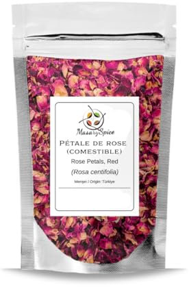 Pétales de rose comestibles rouges (Rosa centifolia), paquet de 50 g, MasarySpice