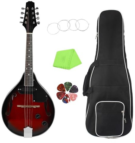 Mandolina Profesional Instrumento Mandolina De Instrumento Musical, Mandolina Eléctrica Con Borde Rojo Y Negro, Guitarra, Caja Eléctrica De Ocho Cuerdas(Set)