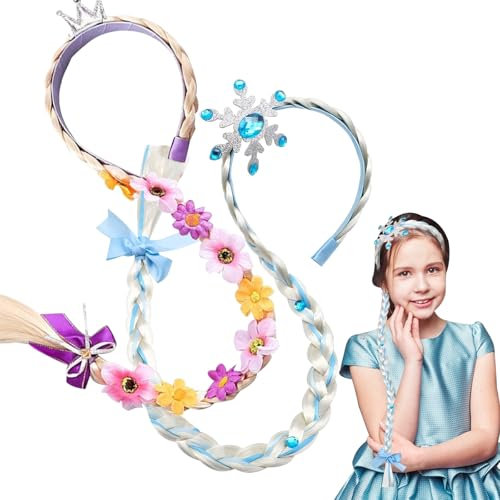 Haarreif Prinzessin Zopf, Mädchen Perücken Haarseil, Lange Haare Rapunzel Zöpfe Haarschmuck, Perücke Prinzessin Perücke Zopf, für Kinder mit künstlichen, für Märchen, Karneval, Mottoparty (Rosa)