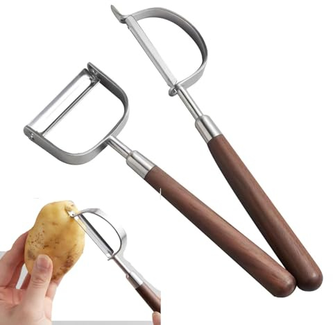2 Stück 304 Edelstahl Gemüseschäler Walnuss Holzgriff Schäler Küche Sicher Karottenholz Schäler Home Kartoffelschäler Super Scharfe Starke Klinge Obst Melone Y-Form Schäler