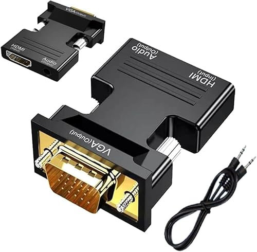 8k HDMI to VGA Adapter,1080P HDMI Female to VGA Male with Audio Output Cable Converter Adapter, Female hDMI Input to Male VGA Output Adapter with 3.5mm Audio Jack For TV, Computer, Projector, Laptop
