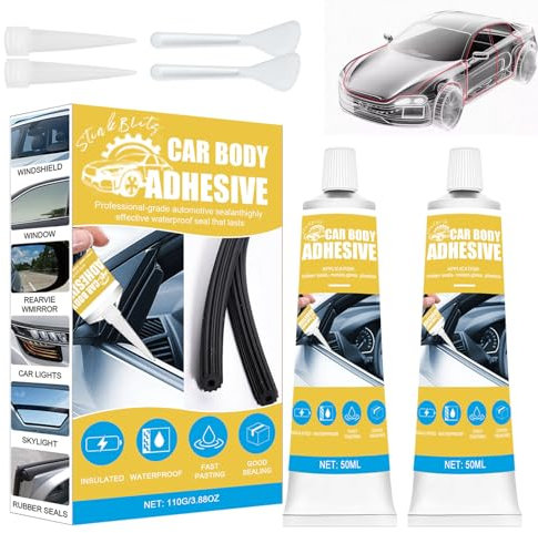 Silicone Nero Glue, Impermeabile Anti-Usura Antisiliconico per Carrozzeria Kit Riparazione Parabrezza Auto con 2 Tubi 50ml Colla Guarnizioni Auto per Guarnizioni Di Finestrini Strisce
