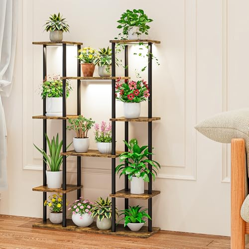 INGIORDAR Pflanzenständer für den Innenbereich mit Wachstumslicht, Eckregal aus Metall, Pflanzenregal für Zimmerpflanzen, mehrfach, Blumenhalter für Wohnzimmer, Terrasse