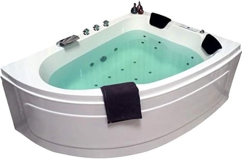 Whirlpool Badewanne Titan – Made in Germany – Eckmontage Rechts (180x130 cm) – 25 Massagedüsen, Heizung, Ozon Desinfektion, LED Farblichttherapie & Radio – mit Armaturen