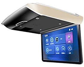 Headrest Monitor for Cars Back Seat Electric Folding Car Monitor 15.6 Inch Auto Flip Down Car Video Players Ceiling TV Roof Mount Display IPS Screen USB FM BT Rear Entertainment System(17.3 inch Beige