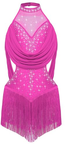 Mufeng Abito Ballo Latino Americano Bambina con Nappa Paillettes Body Danza Classica + Guanti Vestito da Pattinaggio Artistico Costume di Danza Competizione