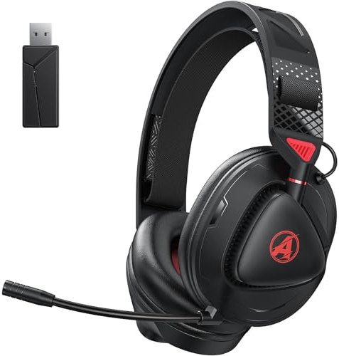 Awinnasey Cascos Gaming Inalambricos de 2,4 GHz para PS5, PS4, Switch, PC, Mac, Ligeros Auriculares Gaming, Auriculares Bluetooth con Micrófono Desmontable, Negro Mate Naranja