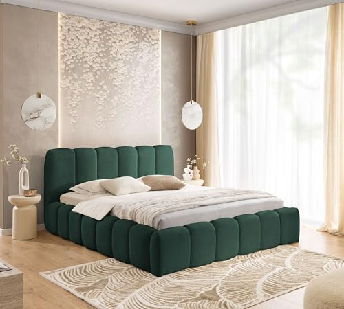 FURNISTAR Polsterbett MIA mit Bettkasten, Bett 160x200, Bubble Bett, Doppelbett mit Stauraum und Lattenrost, Boxspringbett-Optik, ohne Matratze, Schlafzimmer - Grün