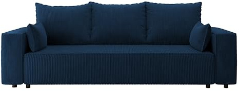 4ALL HOME Sofa mit Schlaffunktion Veno 242x95 cm - Couch - Sofa mit Bettkasten - 3 Sitzer - Schlafsofa - Schlafsofa mit Bettkasten - Cord - Wohnzimmer (Poso 05 Cobalt)