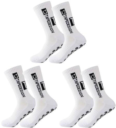 THQAE 3 Paare Fußballsocken für Herren Damen, football socks, Sportsocken Fußball Anti Rutsch Grip Fußball Socken 39-46 Rutschfeste Sportsocken für Fussball Basketball Laufen - Weiß