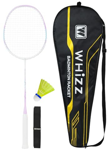 BAIHUALIN WHiZZ Graphit Badminton Schläger Set Exklusives Rahmendesign | Leichtes Carbon Badmintonschläger Federball Set für Training, Übung, Schulsport, Freizeit mit Federbälle, Griffbänder, Tasche