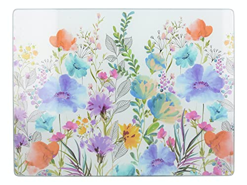 Creative Tops Protezione per Piano di Lavoro, Tagliere in Vetro, Top Cucina con Motivo Floreale, 40 x 30 cm
