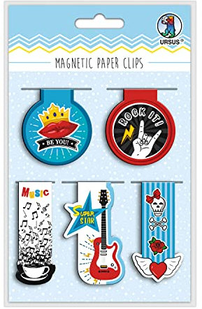 Ursus 43000004 - Magnetic Paper Clips Rockstar, magnetische Lesezeichen und Dekoclips für Bücher, 5 Stück in 5 verschiedene Designs, ideal als Geschenk und tolles Accessoire für Terminplaner