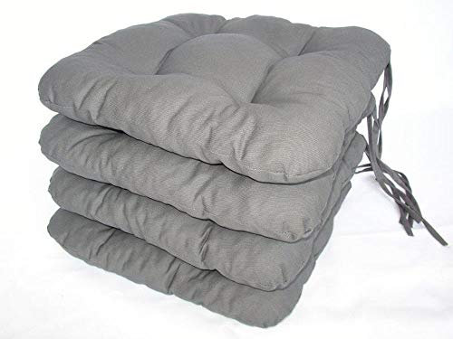 Rattani Set 4 x Stuhlkissen/Sitzkissen Lara 40 x 40 cm Dicke 8 cm, Fb. Uni grau, mit Schleifen
