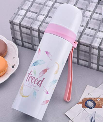 White Stainless Steel Vacuum Flask Vacuum Flask Flamingo Straight Cup Beverage Coffee Cup Car Travel Cup Isolated Leakproof Environmental Protection 500ml