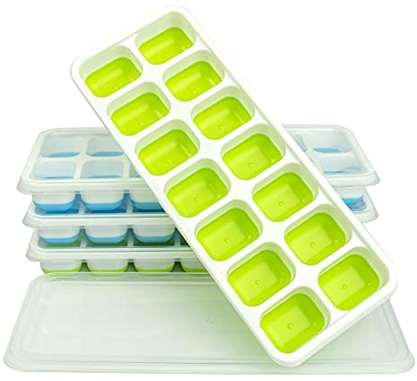 GUBA® Ice Cube Trays Silicone Ice Cube Tray with Lid, Ice Cube Trays Silicone, Ice Trays for Freezer Easy Release, Ice Cube Moulds & Tray, Odorless, Stackable Ice Tray with Lid 4 Pack