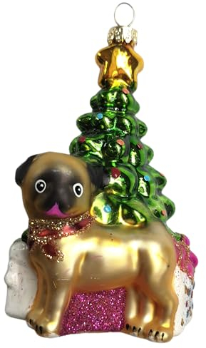 Hund Mops Baum Geschenke Weihnachtsbaumkugel Glas Christbaumschmuck Weihnachten