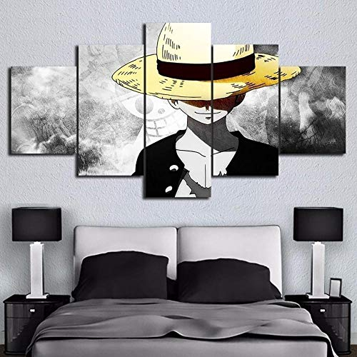 Gtart Mehrteilige Wandbilder Groß Bild Leinwand Bilder Wohnzimmer Modern Wandbilder Kunstdrucke Leinwandbilder XXL 5 Teilig Wandbild Schlafzimmer Anime Poster One Piece Monkey Ruffy Poster Poster