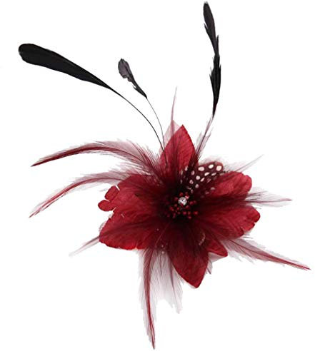 KABELIFE Blume Haarspangen mit Federn Haarschmuck Blume Brosche für Frauen Fest Party Hochzeit (Rot)