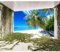 decomonkey - Papier Peint Panoramique Plage Mer 3d Effet 350x256 cm - Décoration murale moderne – Tapisserie décorative pour chambre salon - Mer ciel palmiers plage plantes tropical