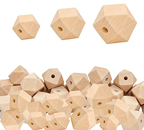 Dzsomt Geometrische Holzperlen 100 Stück Polygon Holzperlen Achteckige Perlen Holz mit Loch Holzperlen Eckig Polyeder Facettierten Holzperlen Natürliche Holzperlen für Schmuck Zubehör