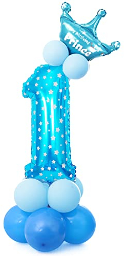 1 Geburtstag Blau Geburtstagsdeko, Balloon Decoration,1geburtstag junge Deko Luftballon, Folienballon 1 XXL Blau, Blau Folienballon 1 Party Dekoration Luftballons, Krone Luftballons Blau Helium Set