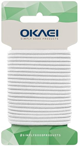 OKAEI Gummikordel 2mm x 10m - Hochwertiges Gummiseil in Weis, Flexibles Gummiband/Hutgummi/Rundgummi - Ideal für DIY Projekte und Handwerk