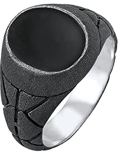 Kuzzoi Siegelring Herrenring oval Emaille schwarz, massiv 13 mm breit in 925 Sterling Silber, Silberring schwarz oxidiert, Ring für Männer, Ringgröße 62