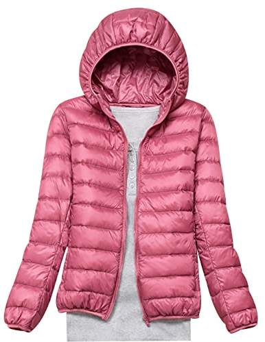 Piumino Leggero Donna con Cappuccio Invernale Puffer Jacket Piumini Leggeri Donna Giacca Cappotto Giubbino Giacche Piumino Giubbotto Oversize Primaverile Donna Taglie Forti Down Jacket Donna Rosa 4XL