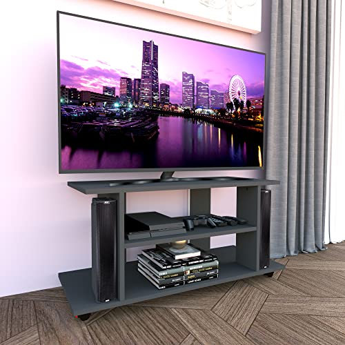 Henor Tavolo su Ruote. Mobile Tv. Legno FSC® Mod. Pilar 110 x 40 x 65.5 cm. Ruote di rotazione 360º con freno. Grafite