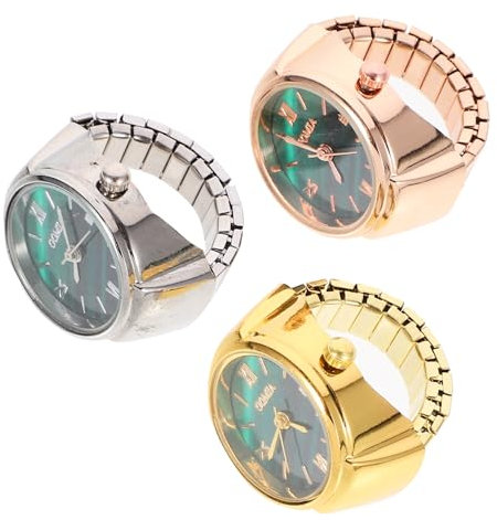 Sosoport Anneau Montre Homme Ring Watch for Women Men Roman Numerals Finger Ring Watches Ajustement Band élastique 3 PCS Gold Rose Or Bagues pour Homme Bagues pour Hommes