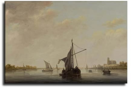 Aelbert Cuyp – A View of The Maas at Dordrecht Leinwand-Kunst-Poster und Wandkunstdruck, modernes Familien-Schlafzimmer-Dekor-Poster, 60 x 90 cm