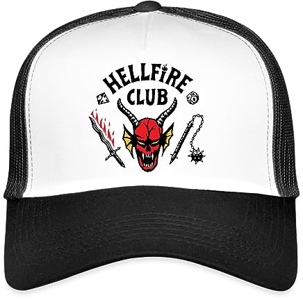 Spreadshirt Stranger Things Hellfire Club Logo Schwarz Trucker Cap, One Size, Weiß/Schwarz