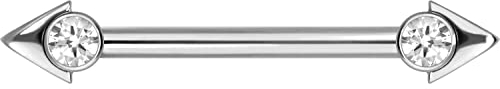 PIERCINGLINE Titan Barbell Nippelpiercing mit Gewinde PFEIL SPITZE + KRISTALL Silberfarben Piercing Stab Nippel Brust Intim Silberfarben
