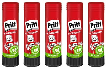 Pritt Klebestift 43g (5er-Pack), sicherer und kinderfreundlicher Kleber für Kunst und Bastelarbeiten, starker Klebstoff für Schule & Bürobedarf