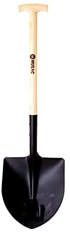 Bricoloco Pala Redonda o Cuadrada para jardinería, Obra, Industrial, Nieve, bodegas, Profesional-Palas Acero Alta Resistencia SAE 1045 (Pala Redonda Mango Muleta)