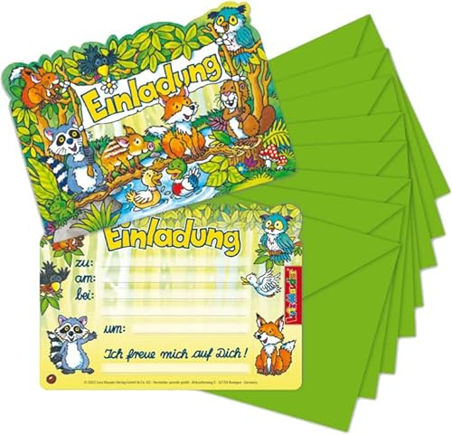 Lutz Mauder 8 Einladungskarten mit Umschläge * SÜSSE WALDTIERE * für Kindergeburtstag und Mottoparty | Fuchs Dachs Biber Wald Tiere Einladungen Kinder Geburtstag