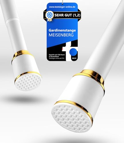 MEISENBERG Gardinenstange ohne Bohren 170-220 cm Ø32mm, Weiß – Teleskopstange, Klemmstange Ausziehbar, Vorhangstange zum Klemmen – Ideal für Vorhang & Gardinen