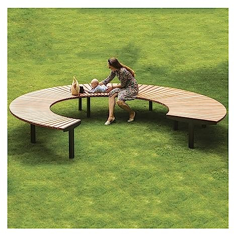 HASMI Grand Patio Gartenbank Outdoor-Bänke, runde Parksitze, Moderne runde, korrosionsbeständige Holzbänke mit Stahlrahmen, einfach zu montieren für Garten Park Balkon (Size : M)